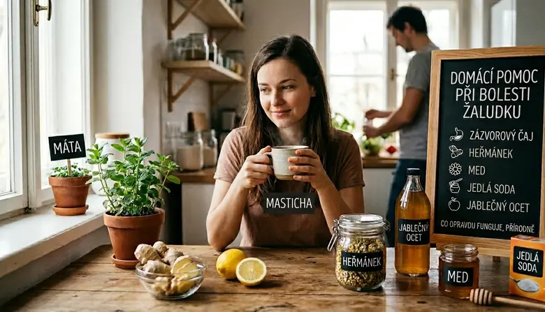 Žena s přírodními léčivami proti bolesti žaludku