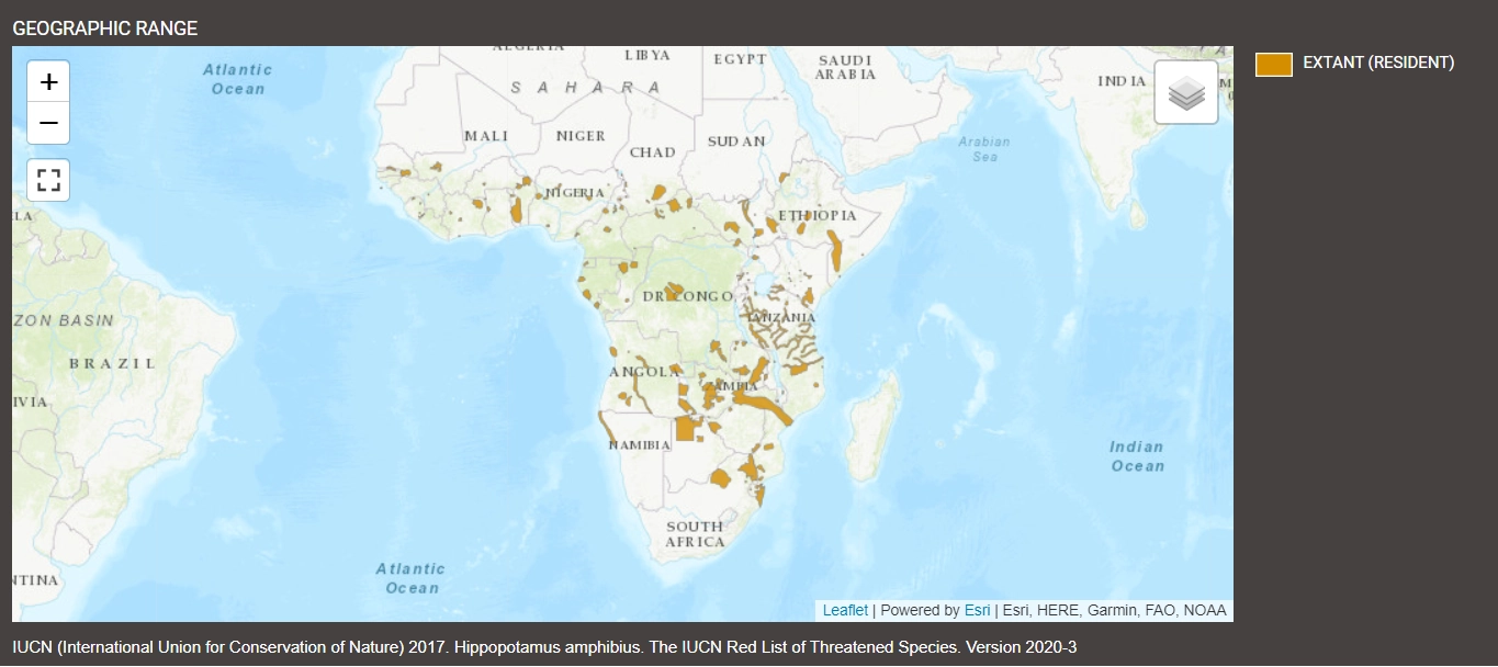 Geografický rozsah životního prostředí hrocha obojživelného