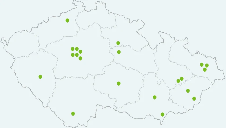 Map České republiky s vyznačenými místy