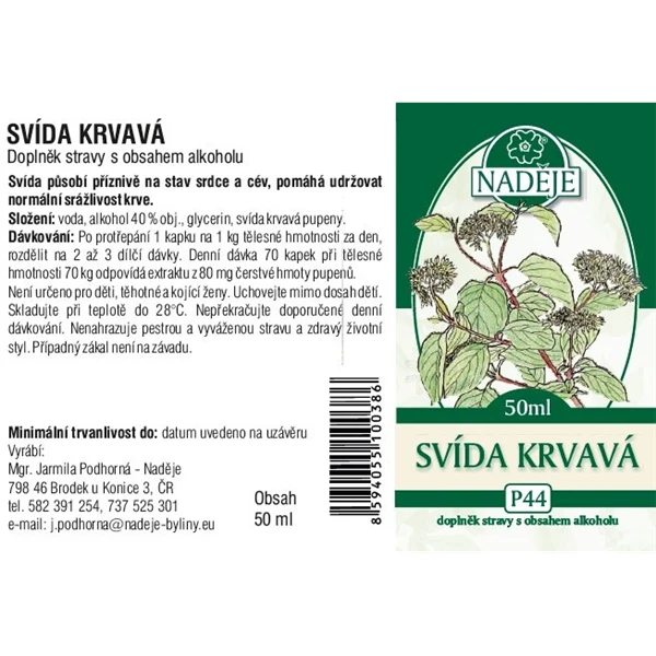 Etiketa na doplňek stravy svída krvavá
